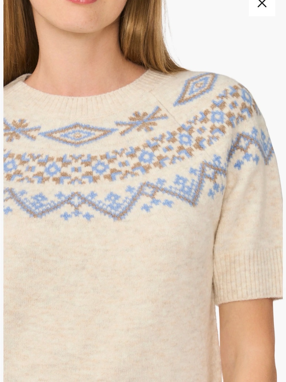 Cece/ Nordstrom/ womens short sleeve fair isle sweater/ Small / Beige